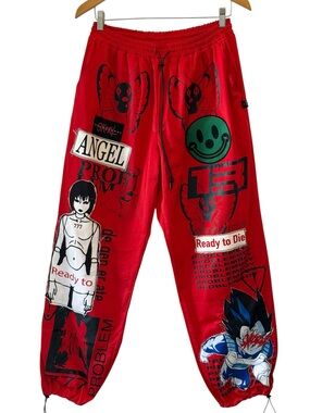 NWT✨ SKOOT Degenerate Angel Pants Red Graphic Techwear Joggers Medium